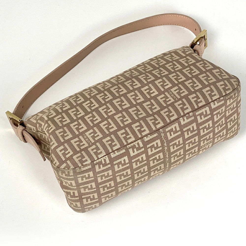 Fendi Baguette Pink Zucchino Beige Canvas Mamma Bag Logo Shoulder Handbag